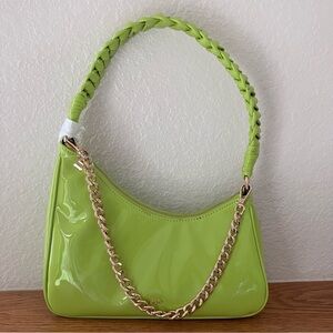 ALDO Voren Braided Handle Asymmetric Chain Shoulder Bag Brat Lime Green NEW NWT